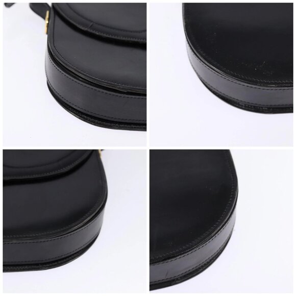 Christian Dior Shoulder Bag Leather Black Gold Auth BA5604